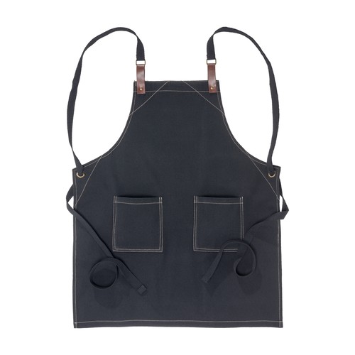 280 g/m2  cotton kitchen apron with 2 front pockets, adjustable PU straps.