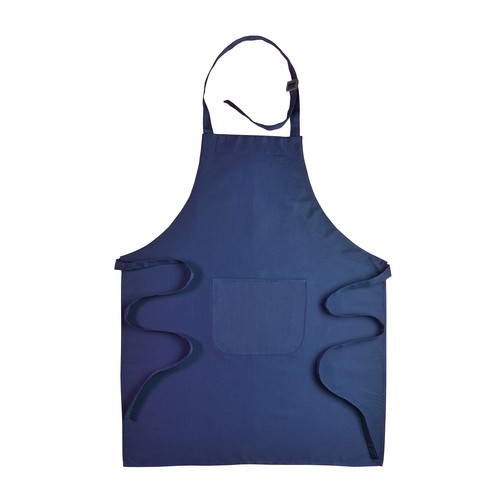 30% cotton/70% polyester (180 g/m2) long cooking apron with front pocket and plastic buckl