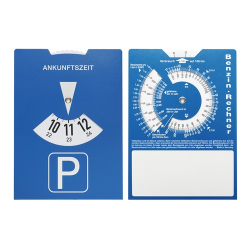 Carton parking disc with petrol calculator