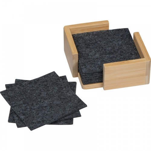 15 felt coasters in bamboo stand