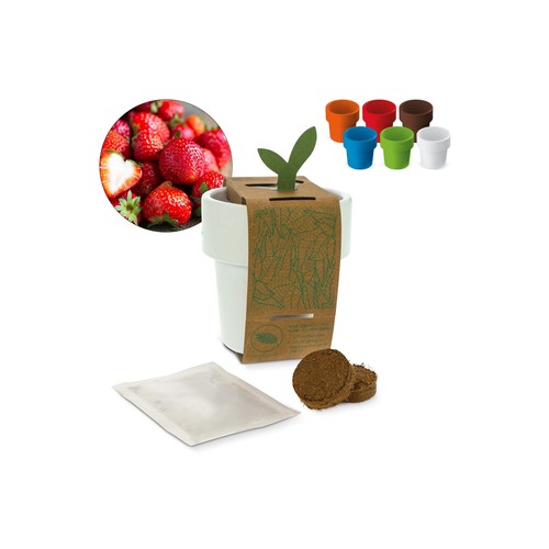 Tasse à café hot-but-cool avec graines de fraisiers