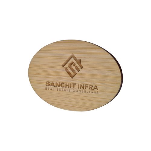 Badge Bamboo Oval 50 x 74 mm, Magnet, Engraving