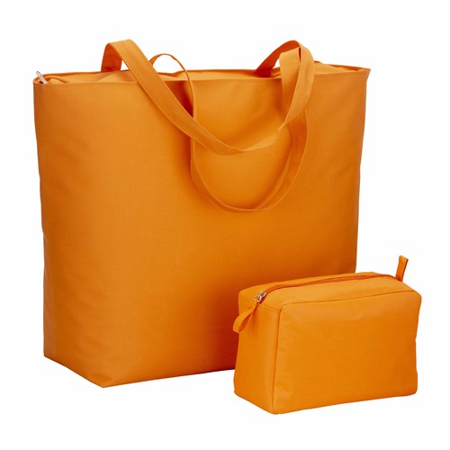 300D polyester beach bag  with long handles and zip closure