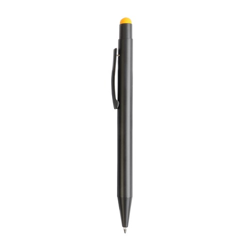 Aluminum push button ball pen with colored touch screen and laser engraved logo