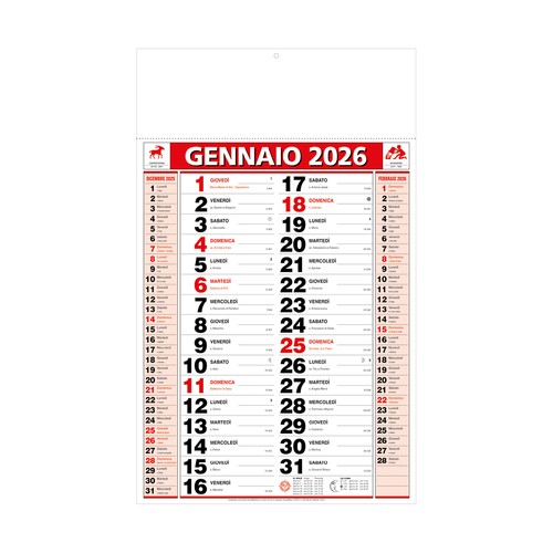 2026 Two-Colour Monthly Wall Calendar, 12 sheets, coated paper, heat-sealed