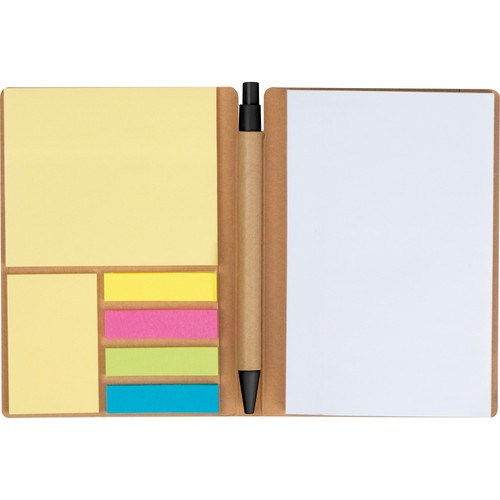 Notebook with pen and sticky notes