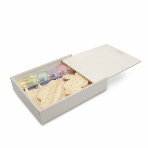 Wooden blocks set for painting, paints and 2 brushes | Priya