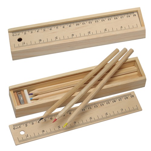 Coloured pencil set in a wooden box