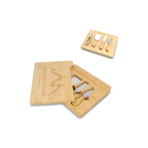 4pc Bamboo cheese & wine serving set