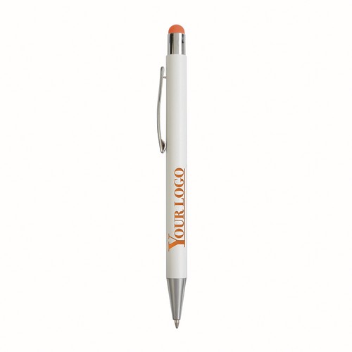 Aluminum push button ball pen with colored touch screen and laser engraved logo