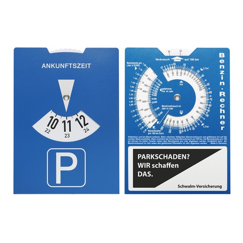 Carton parking disc with petrol calculator