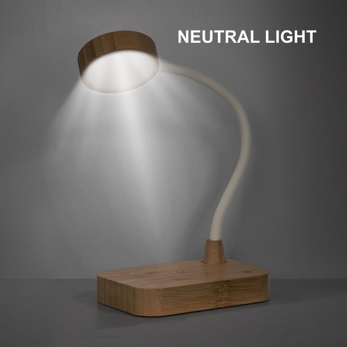 Lámpara de bambú multifunción con cargador inalámbrico de 15 W