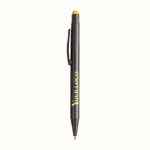 Aluminum push button ball pen with colored touch screen and laser engraved logo