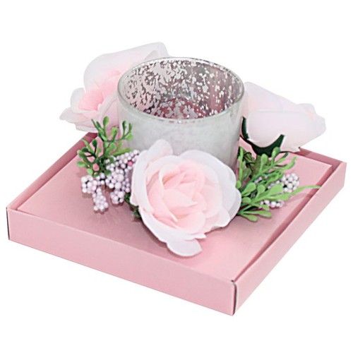 BOUGIE VERRE ROSE AVEC FLEURS