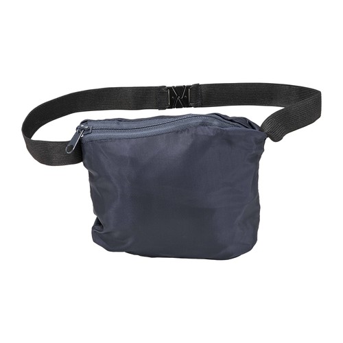 190T polyester windbreaker with fold-away hood with zip. Folds up into a waist bag