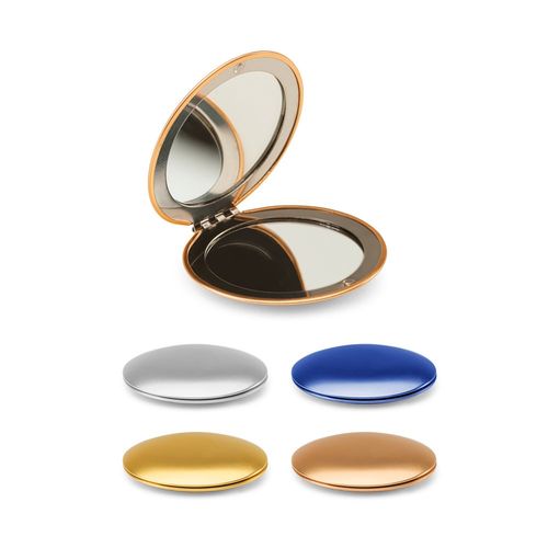 KAYLA. Dwustronne okrągłe lusterko aluminiowe z zamknięciem magnetycznym