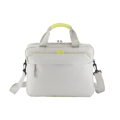 600D polyester laptop bag with adjustable shoulder strap and a band to attach it to a suit