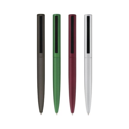 Bolígrafo de tinta azul con cuerpo de aluminio y clip de metal