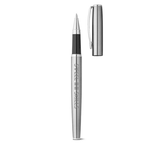 ELLA. Set de bolígrafo y roller con cuerpo de acero inoxidable (53% rSS) con clip