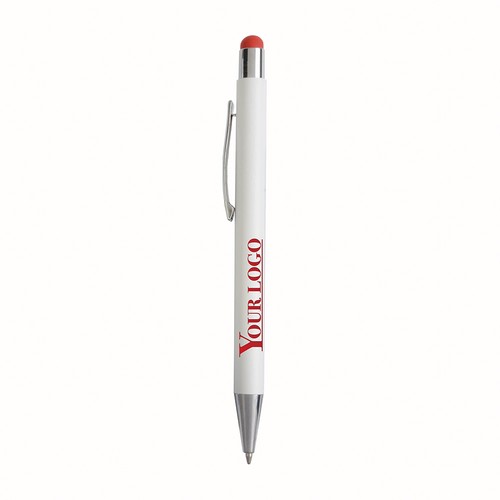 Aluminum push button ball pen with colored touch screen and laser engraved logo