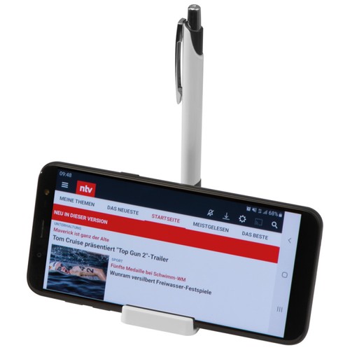 Mobile phone holder with magnetic function, includes metal ballpen