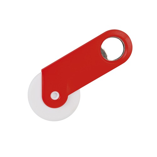 PIZZA CUTTER WHEEL WITH BOTTLE OPENER IN PLASTIC AND METAL