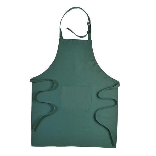 30% cotton/70% polyester (180 g/m2) long cooking apron with front pocket and plastic buckl