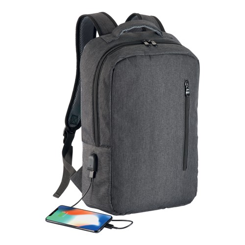 300D Polyester laptop backpack with 3 pockets. Laptop principal pocket and side pocket