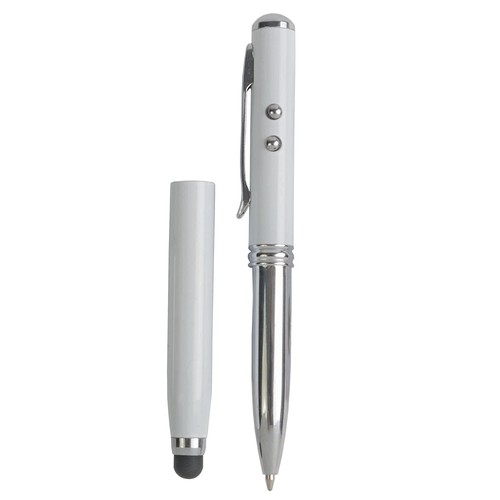 Multifunctional metal pen with LED light, laser and touchscreen rubber tip