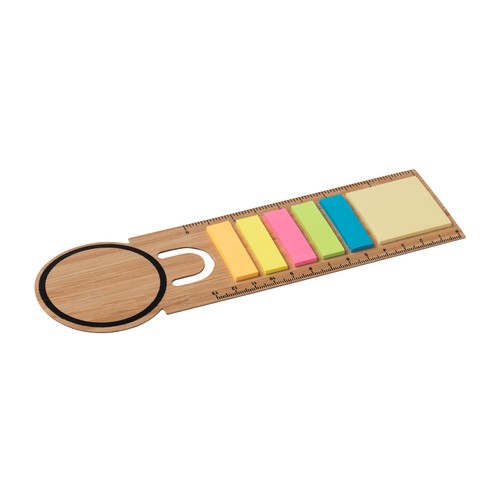 Bamboo bookmark ruler. Includes 25 medium post-it notes and 125 mini post-it notes
