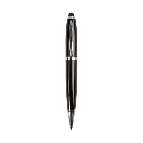 Plastic black ballpoint pen with 4 GB pen drive and touchscreen tip. Upload on request