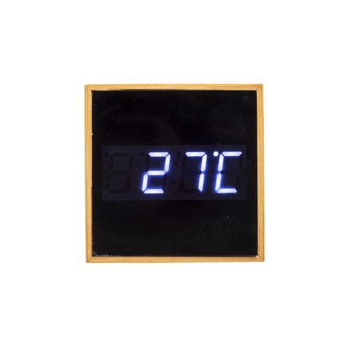 Bamboo alarm clock and temperature display with white LED