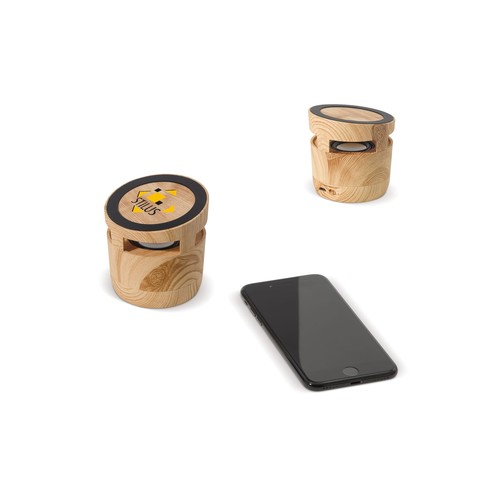 Altavoz con aspecto de madera de 3 W y cargador inalámbrico de 5 W