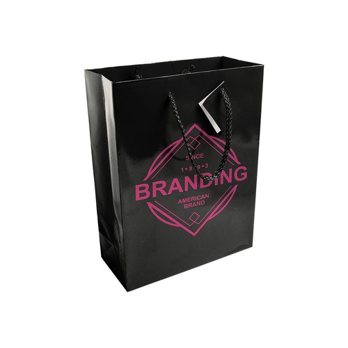 157 g/m2 laminated paper shopping bag with gusset and bottom reinforcement, string handles