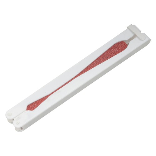 Coloured paper hand fan with white plastic handle, 26 cm long, 24 cm diameter when open