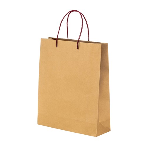 150 g/m2 natural recycled paper bag with gusset and short colored handles