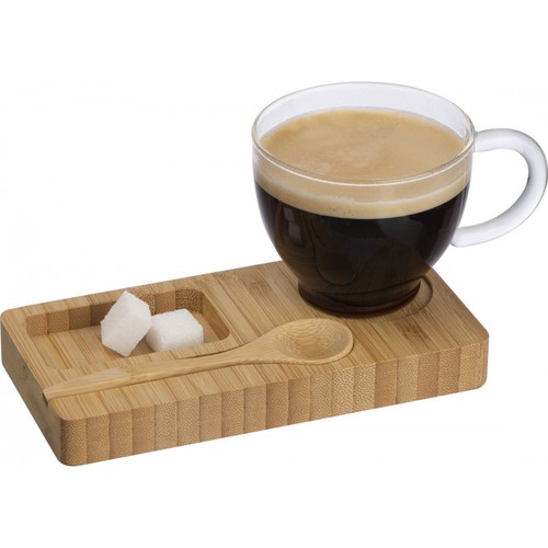 Bamboo Tray with Spoon and Glass Mug 200 ml