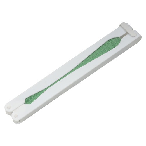 Coloured paper hand fan with white plastic handle, 26 cm long, 24 cm diameter when open