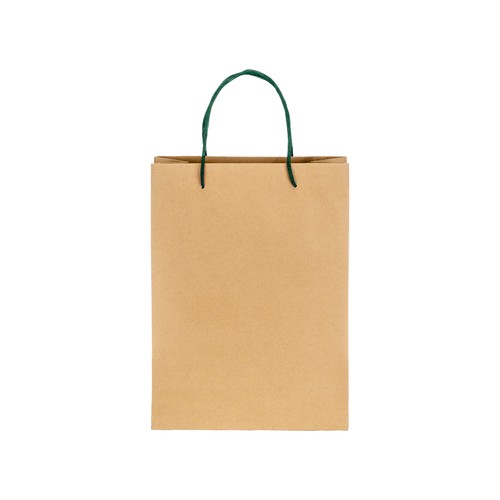 150 g/m2 natural recycled paper bag with gusset and short colored handles