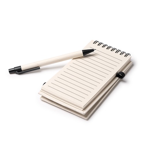 A5-Block mit Spiralbindung. Ausgestattet mit Stift Araci