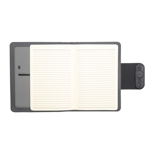 A5 organizer folder in R-PET with lock and magnetic closure that lights up