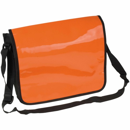 600D polyester book bag with adjustable shoulder strap and shiny PVC flap