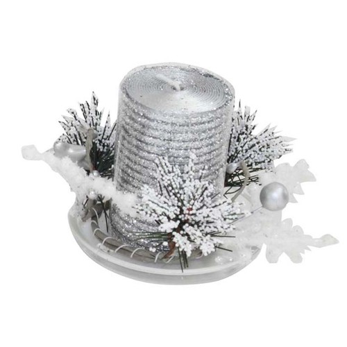 BOUGIE VERRE ARGENT AVEC SOUCOUPE