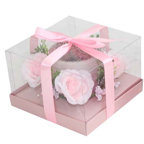 BOUGIE VERRE ROSE AVEC FLEURS