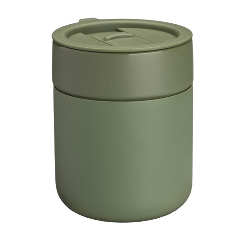 300 ml silicone-coated ceramic mug. Removable PP cap with sliding opening