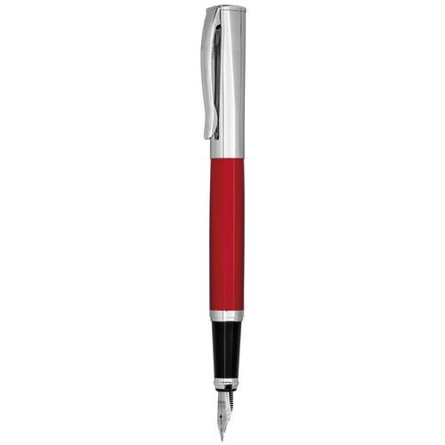 STYLO PLUME ROUGE CHROMÉ