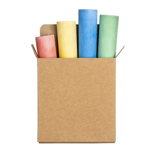 Set of 4 colored round section chalks in cardboard box