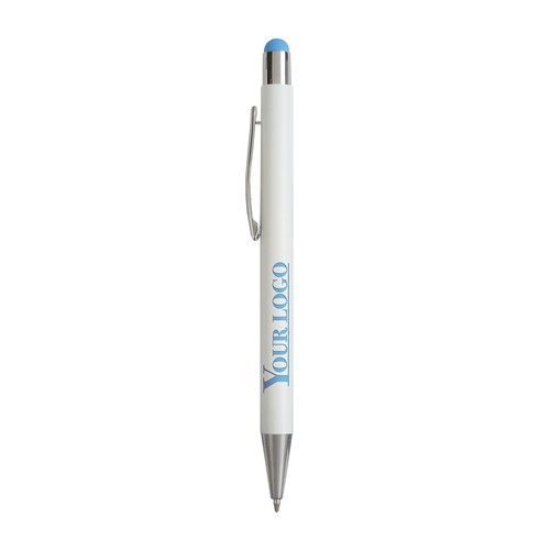Aluminum push button ball pen with colored touch screen and laser engraved logo