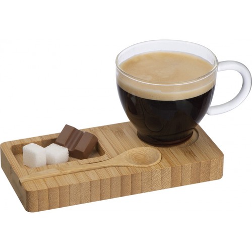 Bamboo Tray with Spoon and Glass Mug 200 ml