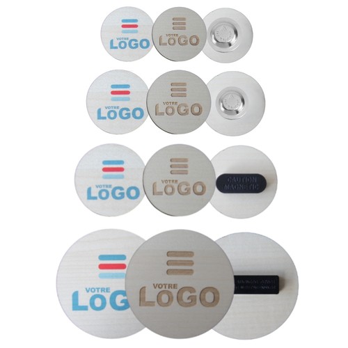 Badge en bois AIMANTÉ - France Carré 30 mm Plaqué bois